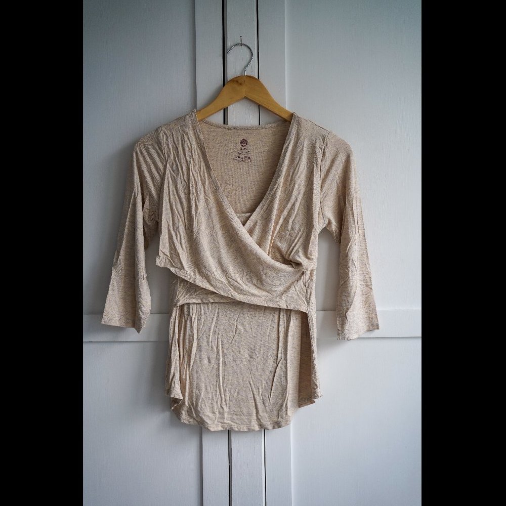 EUC Kindred Bravely Bamboo Crossover Shirt, Oatmeal Heather, S